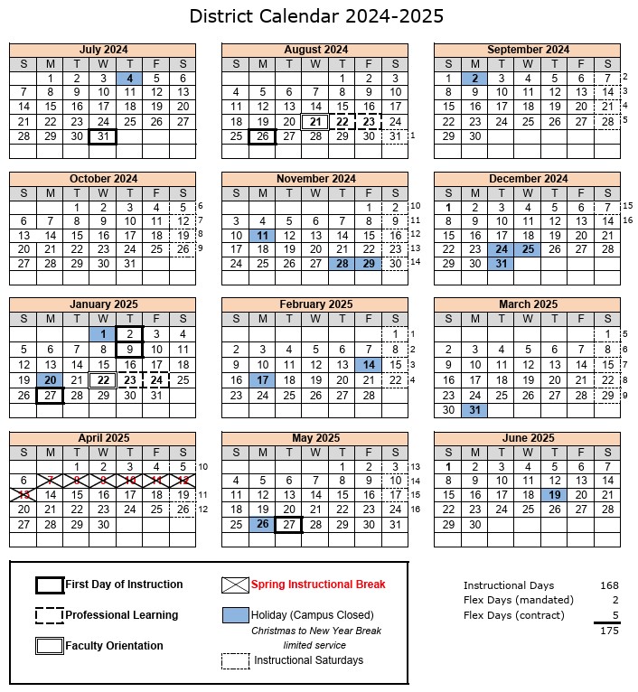 Screenshot of District Calendar for Academic Year 2024-2025