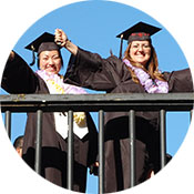 graduates on bridge